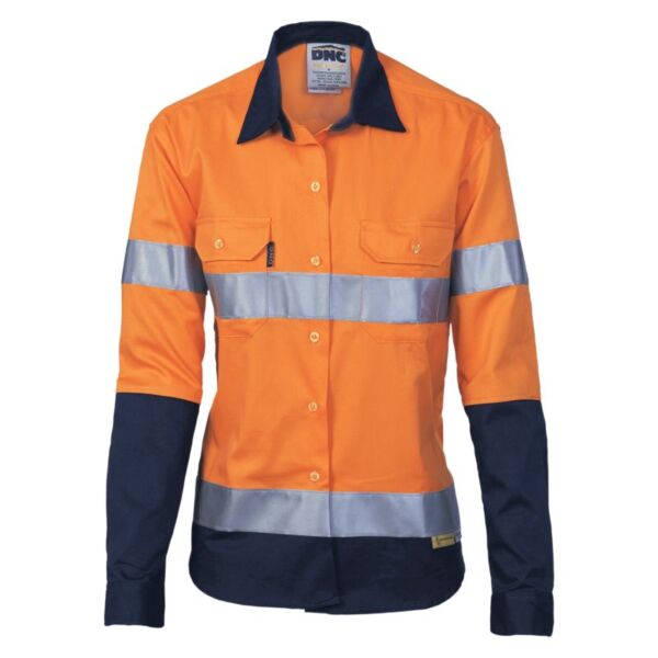 Womens HiVis Two Tone Drill Long Sleeve Shirt with 3M R/Tape Thumbnail
